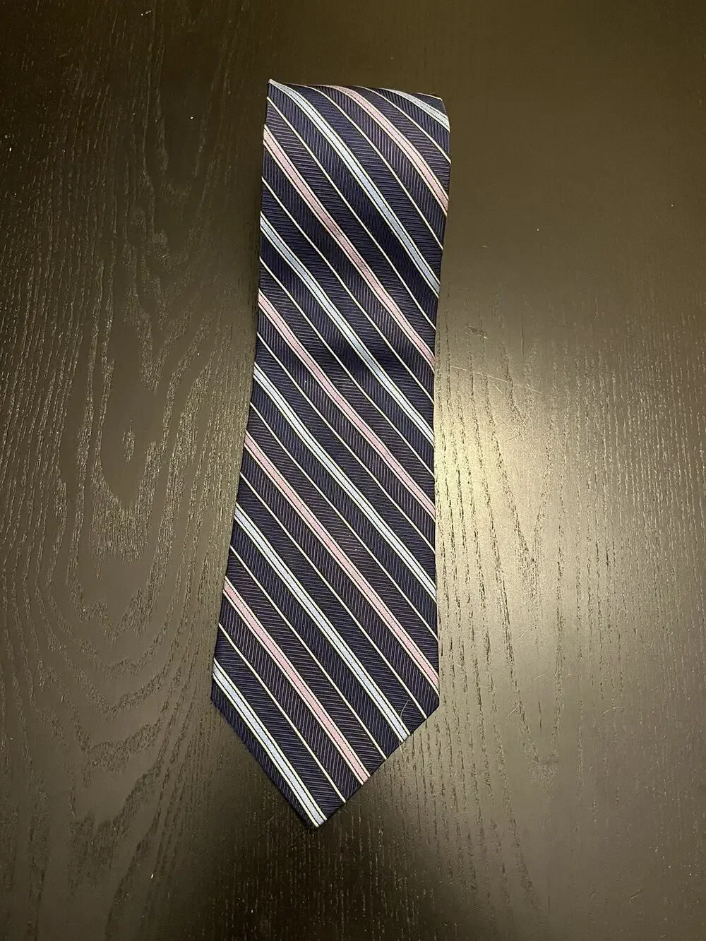 VINTAGE Brooks Brothers Makers And Merchants Repp Stripe Tie USA pink blue prep